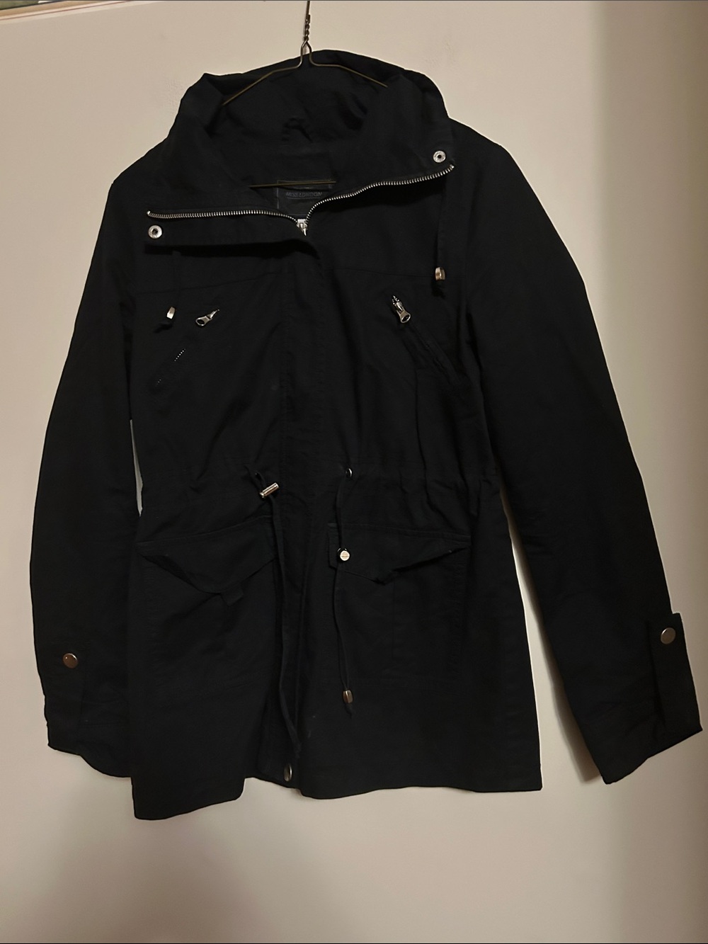 Miss London black jacket drawstring waist 100% cotton/100% polyester lining sz-S